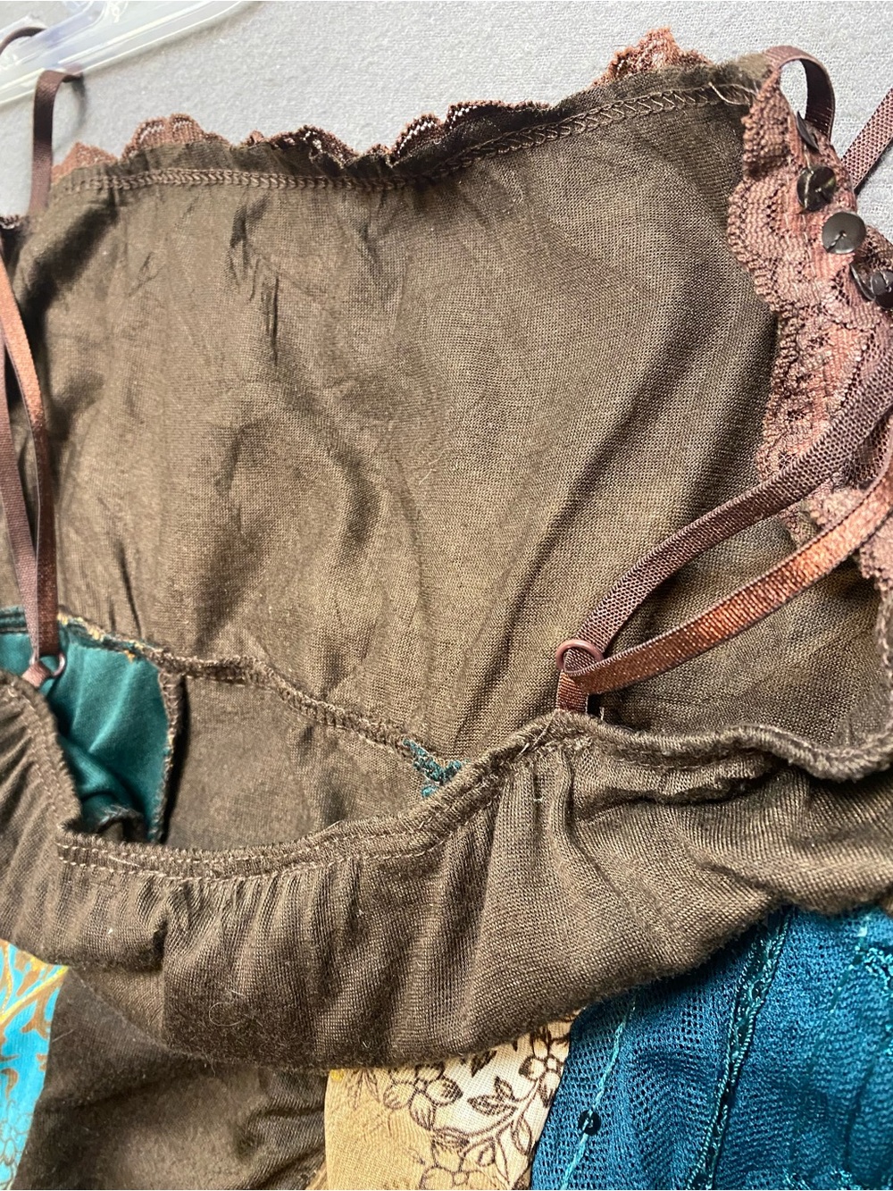 Studio Y Vtg Y2K Teal, Brown & Gold Patchwork Spaghetti-Strap Camisole- Small - Picture 7 of 10